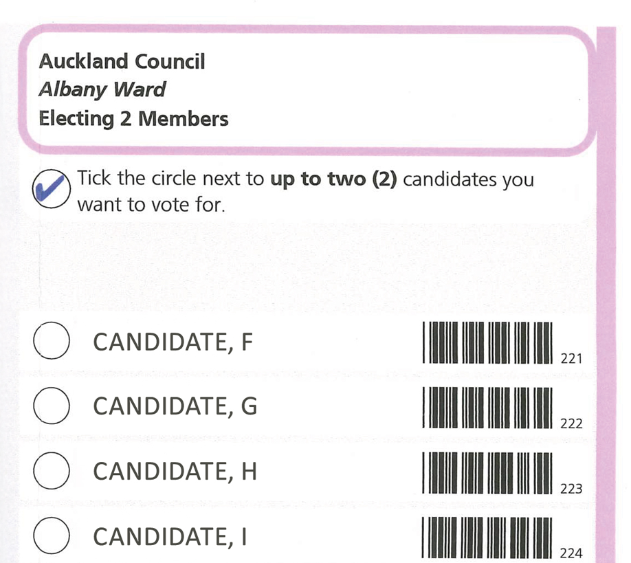 Official voting paper listing mayoral candidates, with circles on the left to tick and select a candidate.