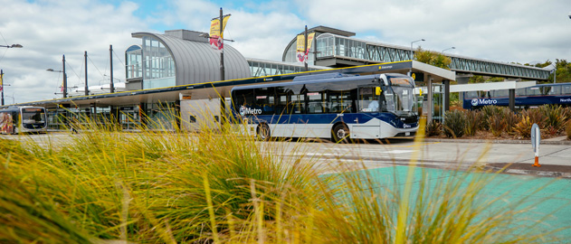 A bus depot and walkway.